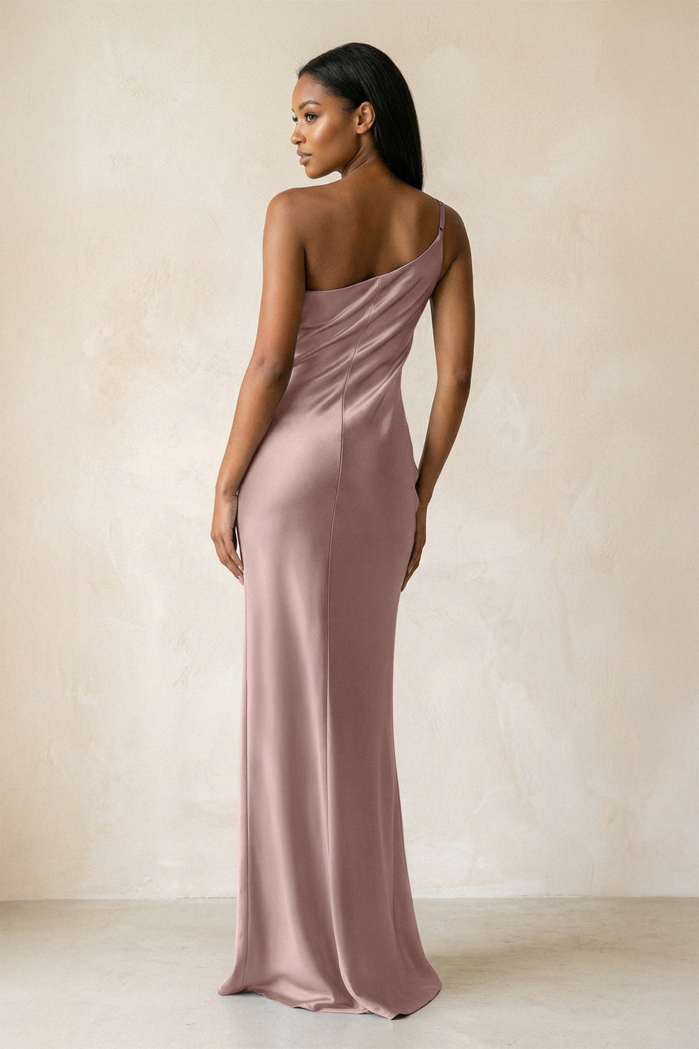 One-Shoulder Sheath Ruched Bridesmaid Dress in Toffee