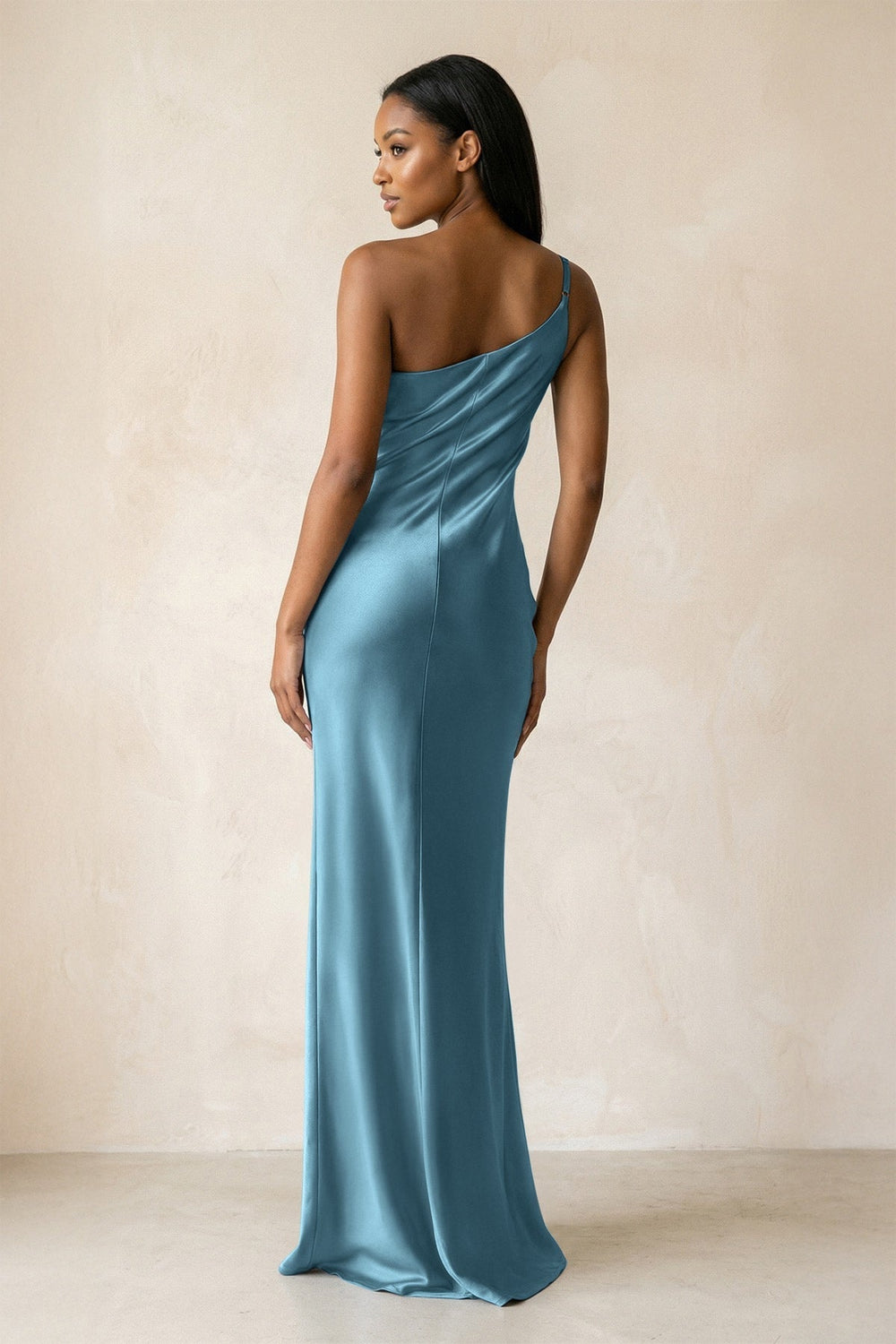 One-Shoulder Sheath Ruched Bridesmaid Dress in Twilight