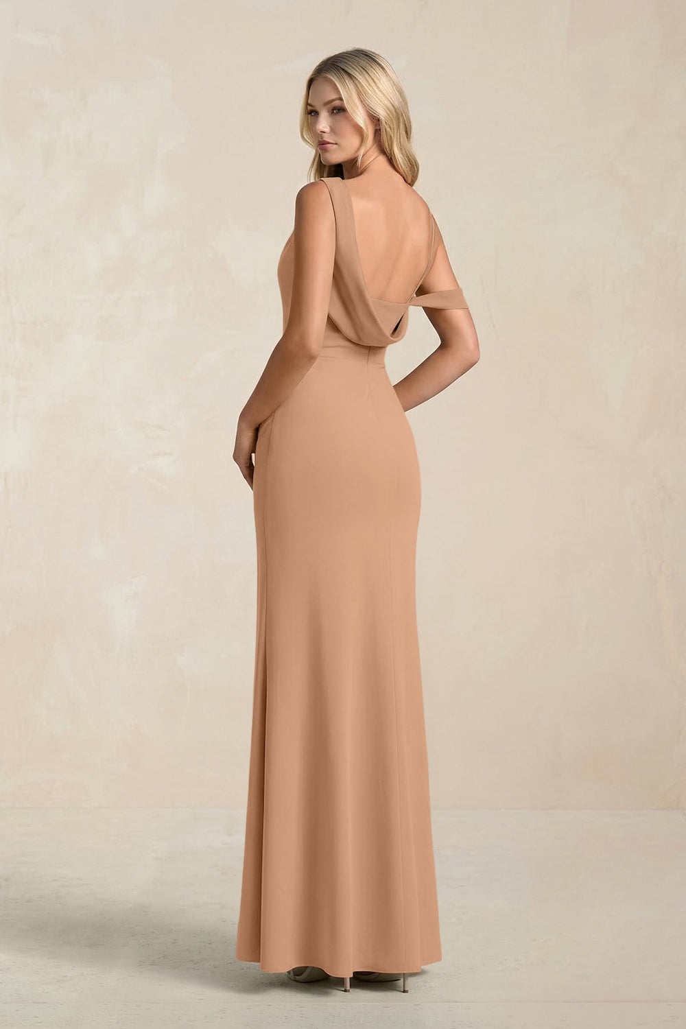 One-Shoulder Sheath Ruched Bridesmaid Dress With Slit in Bronzer
