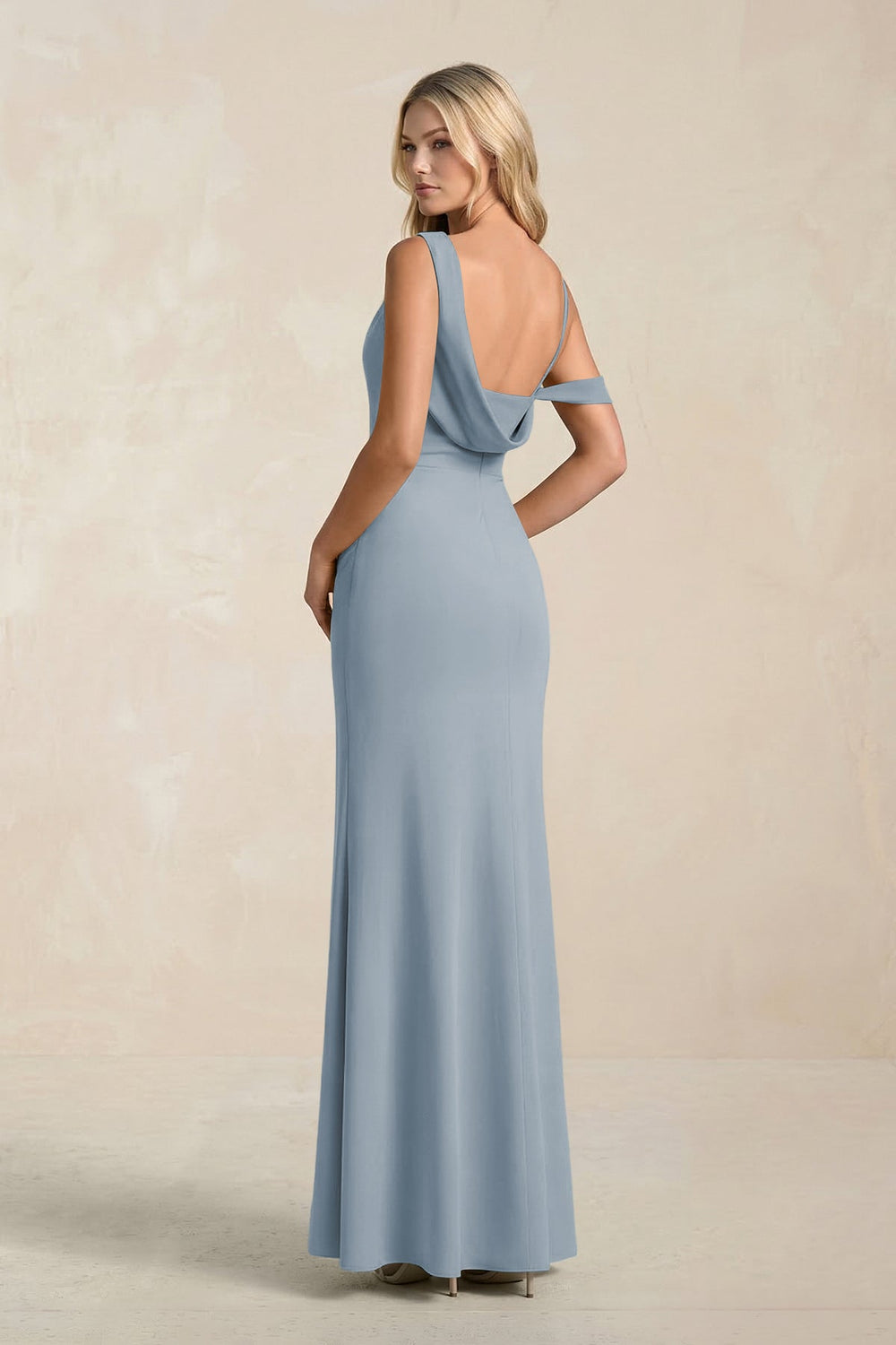 One-Shoulder Sheath Ruched Bridesmaid Dress With Slit in Dusty Blue