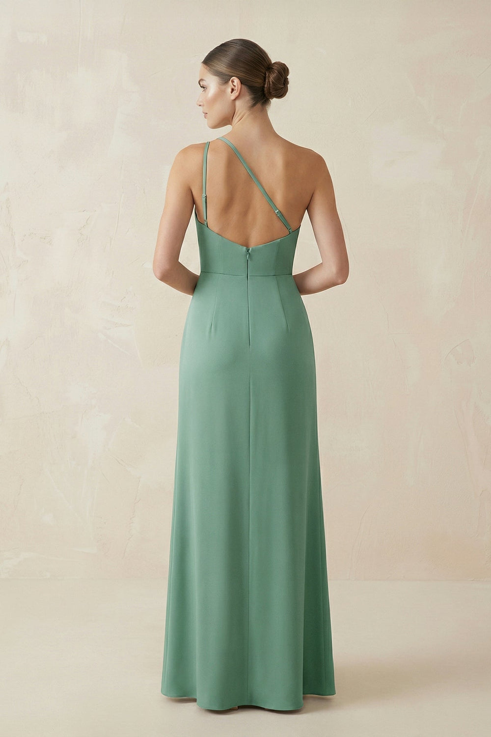 Sheath One-Shoulder Ruched Bridesmaid Dress With Slit in Mint Green