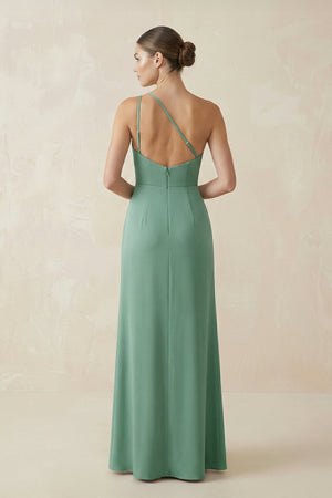One - Shoulder Sheath Ruched Bridesmaid Dress With Slit in Mint Green - KISS BRIDAL Bridesmaid Dresses
