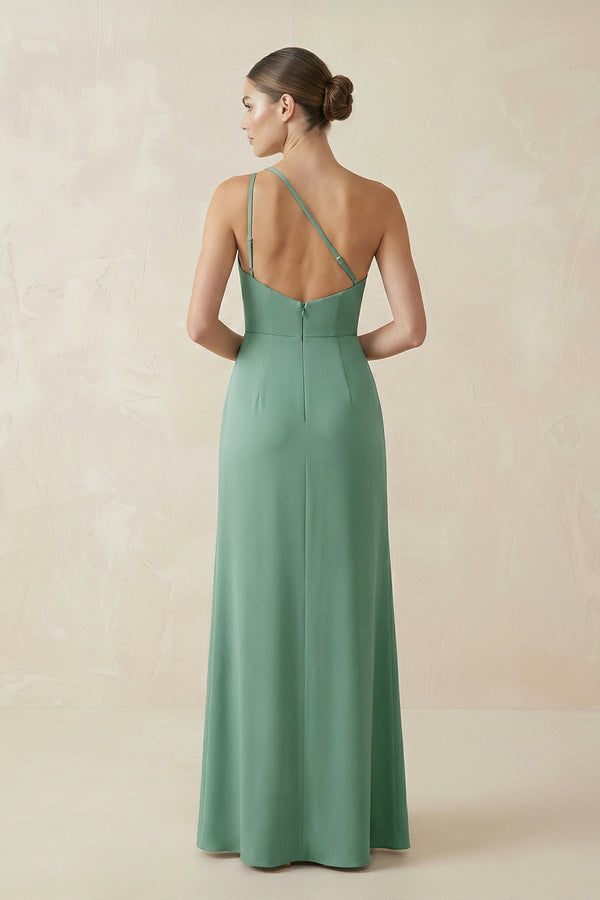 One - Shoulder Sheath Ruched Bridesmaid Dress With Slit in Mint Green - KISS BRIDAL Bridesmaid Dresses