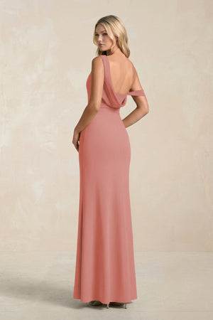 One-Shoulder Sheath Ruched Bridesmaid Dress With Slit in Mulberry (2) | KISSBRIDAL