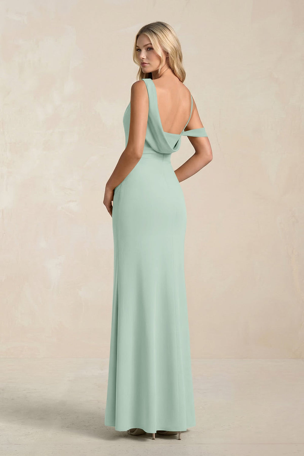 One-Shoulder Sheath Ruched Bridesmaid Dress With Slit in Sage