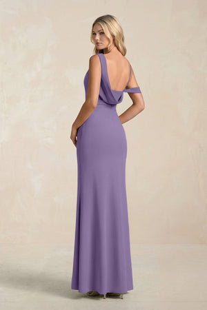 One-Shoulder Sheath Ruched Bridesmaid Dress With Slit in Tahiti (2) | KISSBRIDAL