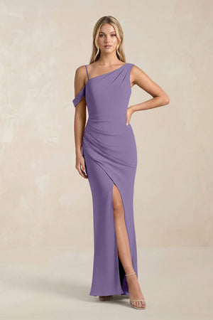 One-Shoulder Sheath Ruched Bridesmaid Dress With Slit in Tahiti | KISSBRIDAL