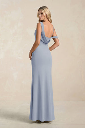 One - Shoulder Sheath Ruched Bridesmaid Dress With Slit in Twilight - KISS BRIDAL Bridesmaid Dresses