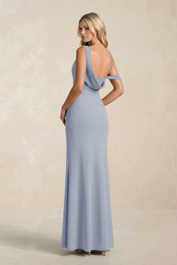 One - Shoulder Sheath Ruched Bridesmaid Dress With Slit in Twilight - KISS BRIDAL Bridesmaid Dresses