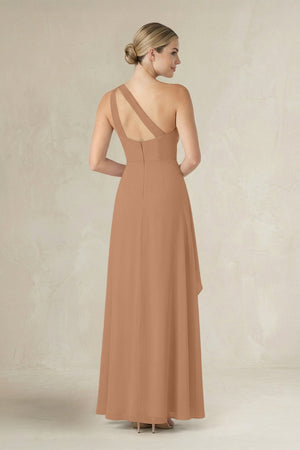 One - Shoulder Sheath Ruched Ruffled Bridesmaid Dress in Bronzer - KISS BRIDAL Bridesmaid Dresses