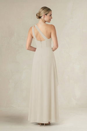 One - Shoulder Sheath Ruched Ruffled Bridesmaid Dress in Dove Gray - KISS BRIDAL Bridesmaid Dresses