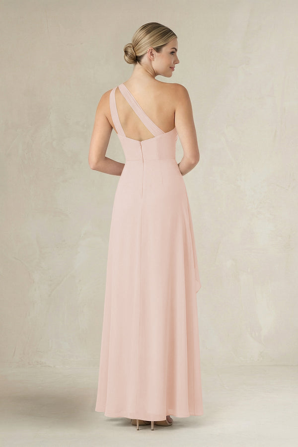 One - Shoulder Sheath Ruched Ruffled Bridesmaid Dress in Pale Blush - KISS BRIDAL Bridesmaid Dresses