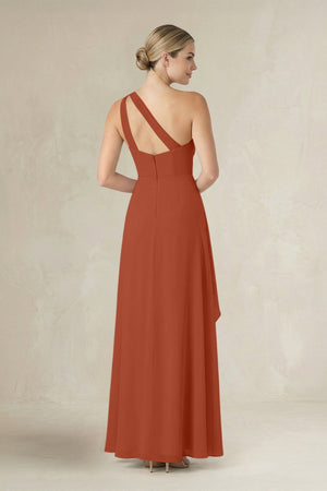 One - Shoulder Sheath Ruched Ruffled Bridesmaid Dress in Spice - KISS BRIDAL Bridesmaid Dresses