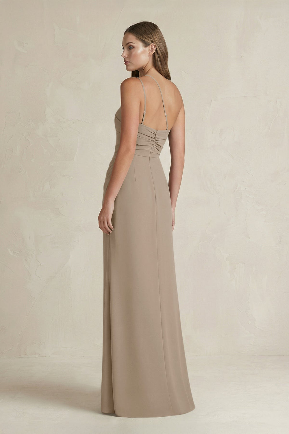 One-Shoulder Sheath Satin Bridesmaid Dress in Almond