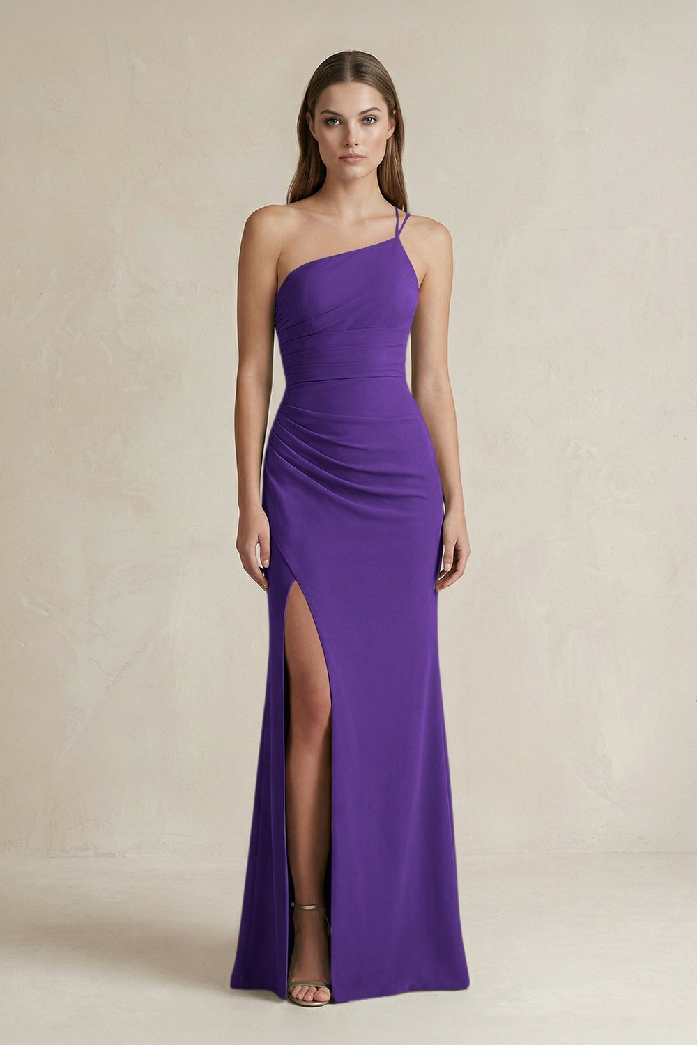 One-Shoulder Sheath Satin Bridesmaid Dress in Amethyst