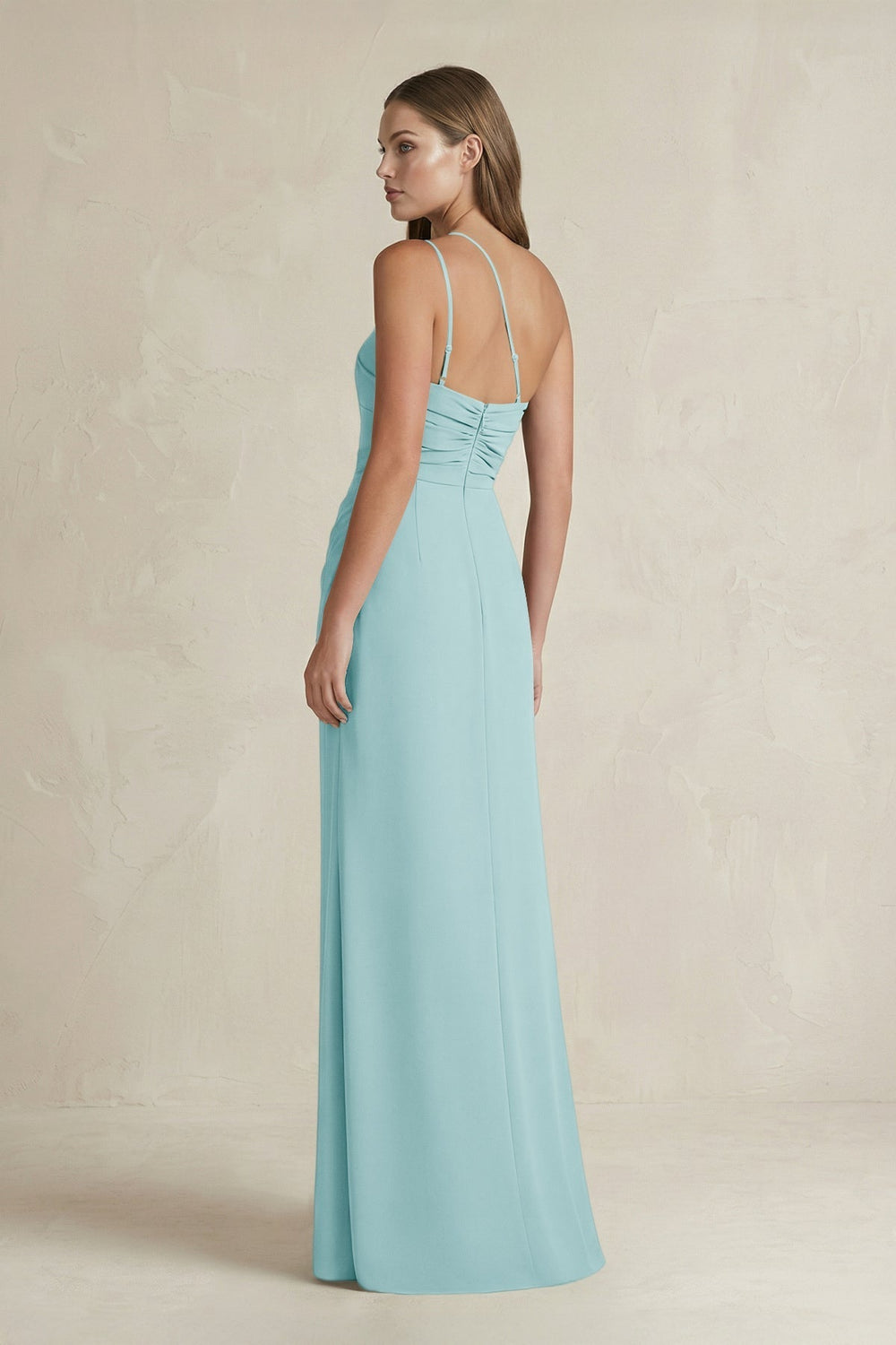 One-Shoulder Sheath Satin Bridesmaid Dress in Bleached Aqua