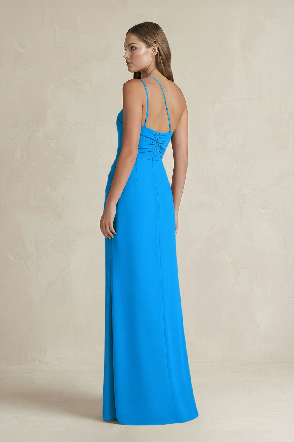 One-Shoulder Sheath Satin Bridesmaid Dress in Blue Jay