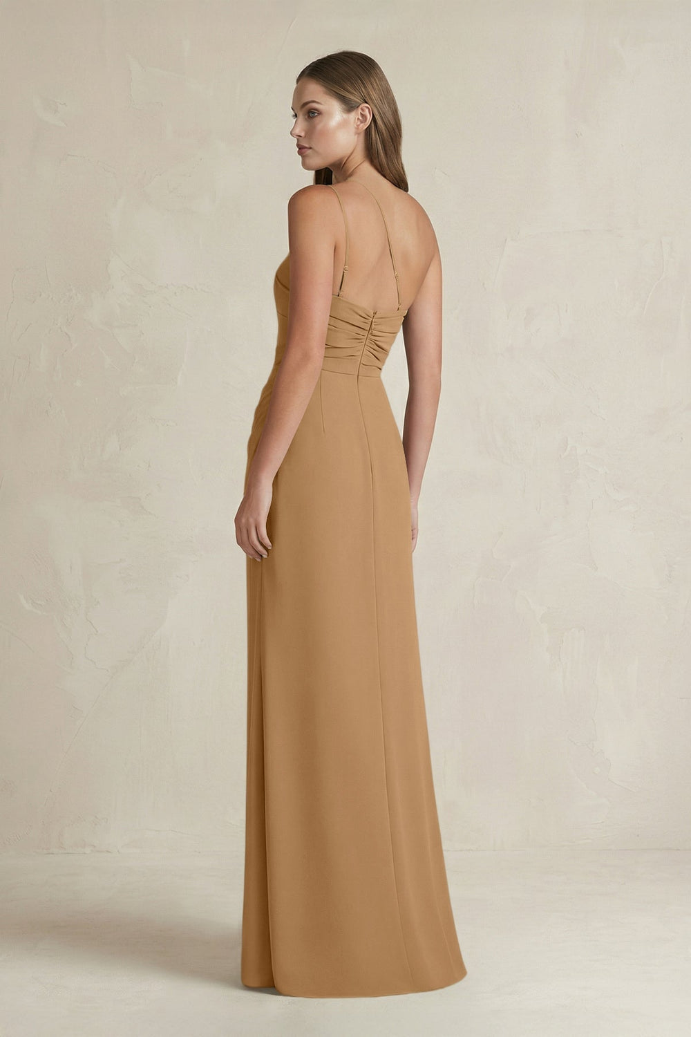 One-Shoulder Sheath Satin Bridesmaid Dress in Bronzer