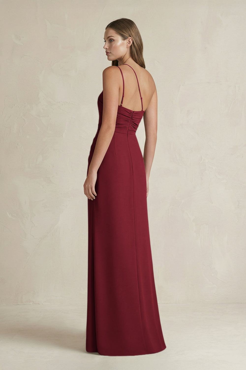 One-Shoulder Sheath Satin Bridesmaid Dress in Burgundy