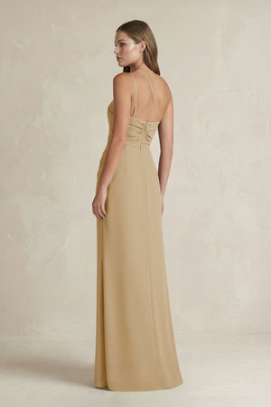 One - Shoulder Sheath Satin Bridesmaid Dress in Champagne - KISS BRIDAL Bridesmaid Dresses