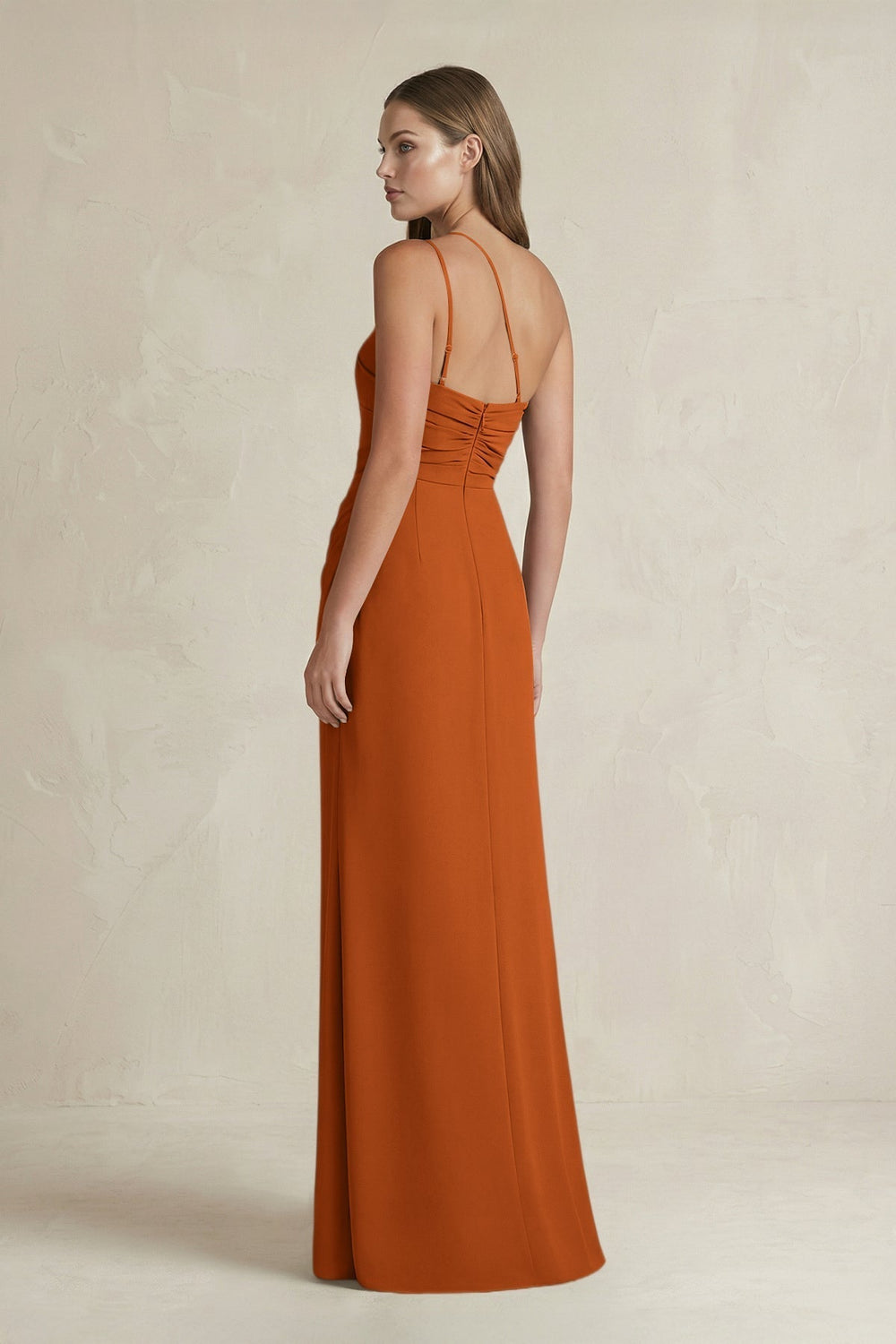 One-Shoulder Sheath Satin Bridesmaid Dress in Cinnamon