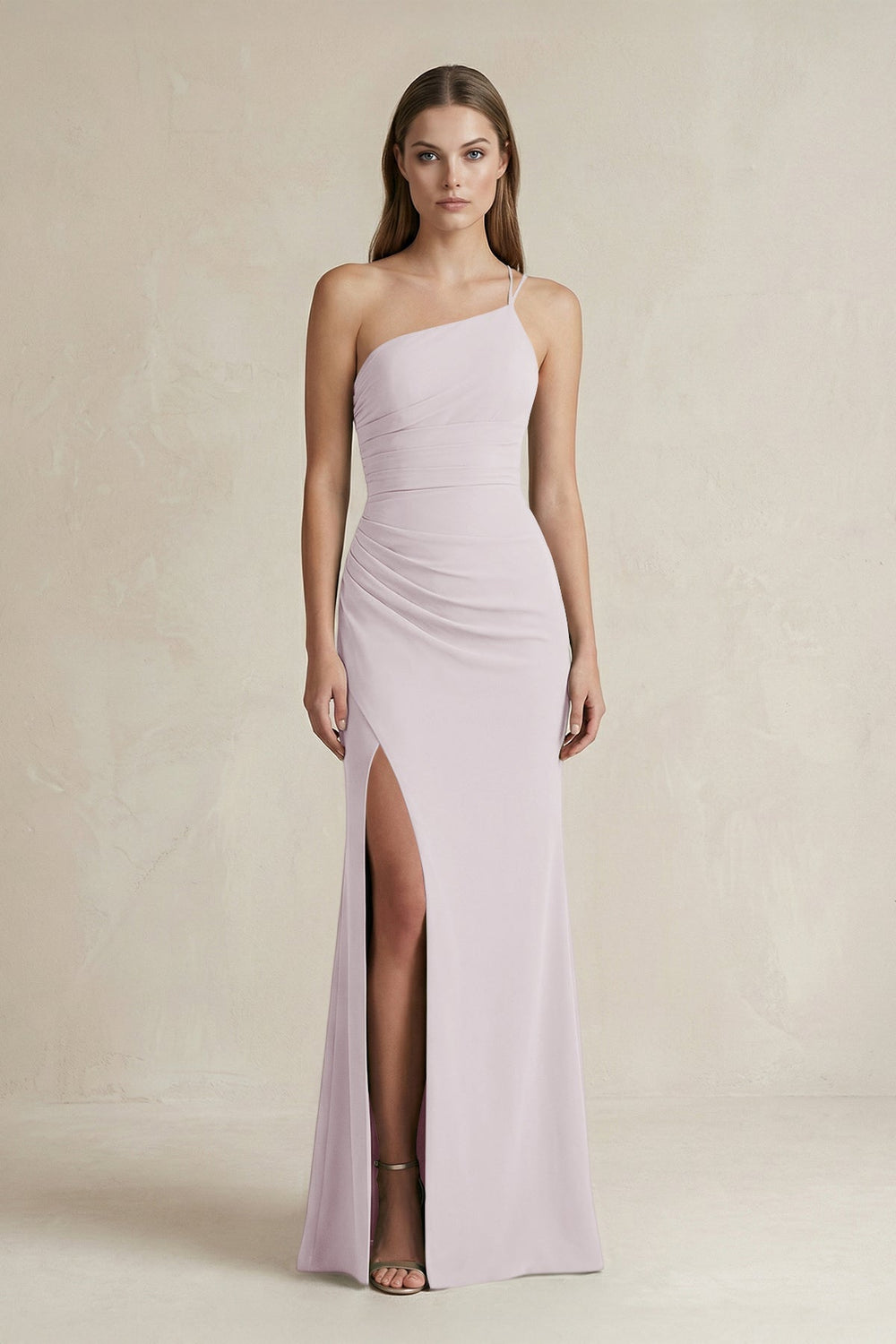 One-Shoulder Sheath Satin Bridesmaid Dress in Dusk