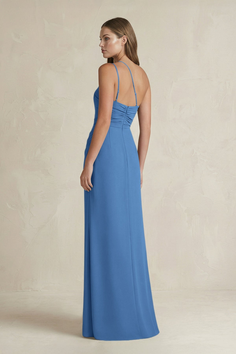 One-Shoulder Sheath Satin Bridesmaid Dress in Dusty Blue