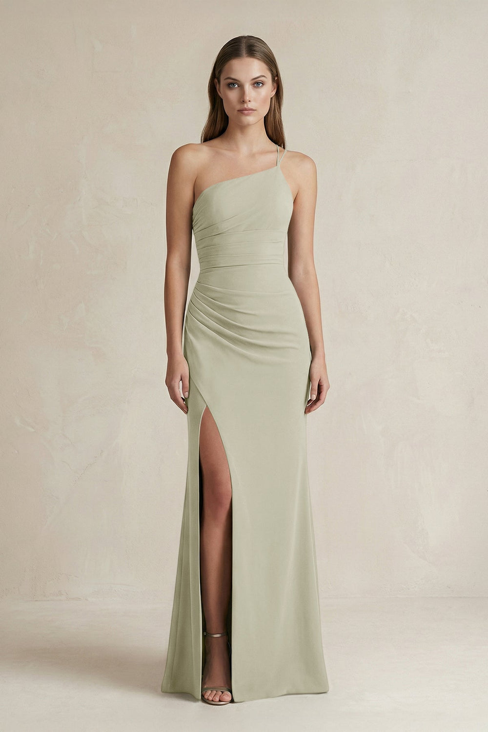 One-Shoulder Sheath Satin Bridesmaid Dress in Frost