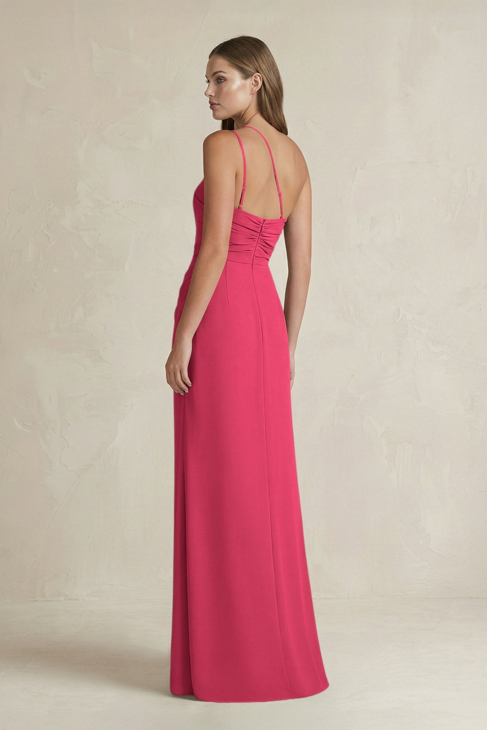 One-Shoulder Sheath Satin Bridesmaid Dress in Fuchsia