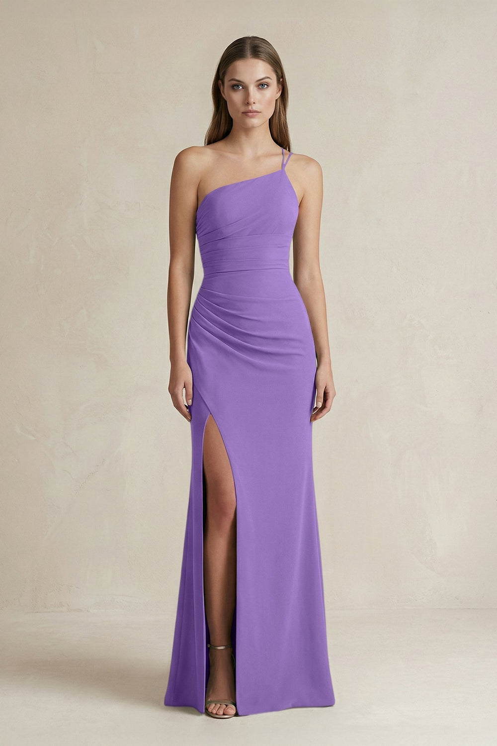 One-Shoulder Sheath Satin Bridesmaid Dress in Lilac