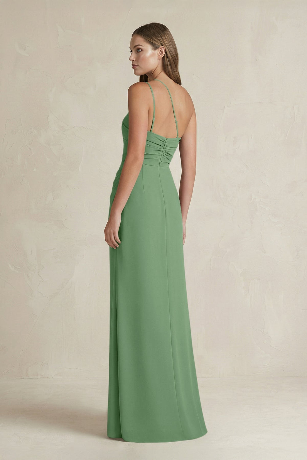 One-Shoulder Sheath Satin Bridesmaid Dress in Matcha