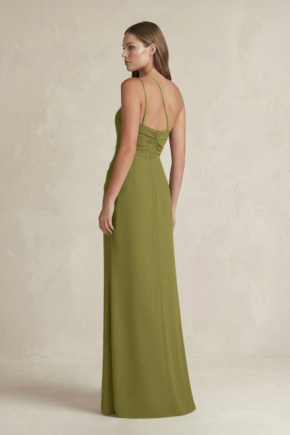One-Shoulder Sheath Satin Bridesmaid Dress in Moss Green