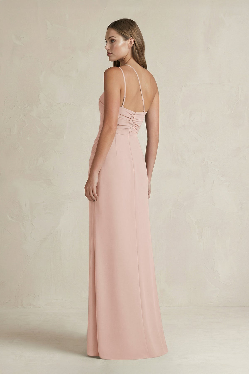 One-Shoulder Sheath Satin Bridesmaid Dress in Pale Blush
