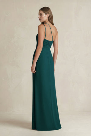 One - Shoulder Sheath Satin Bridesmaid Dress in Pine - KISS BRIDAL Bridesmaid Dresses