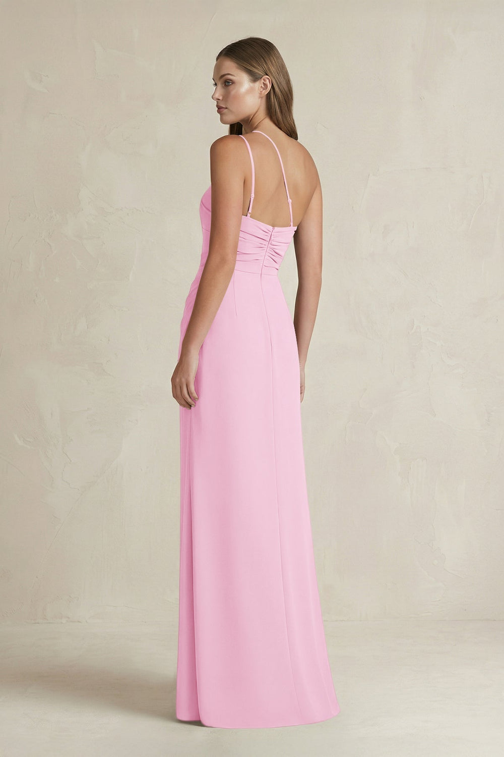 One-Shoulder Sheath Satin Bridesmaid Dress in Pink