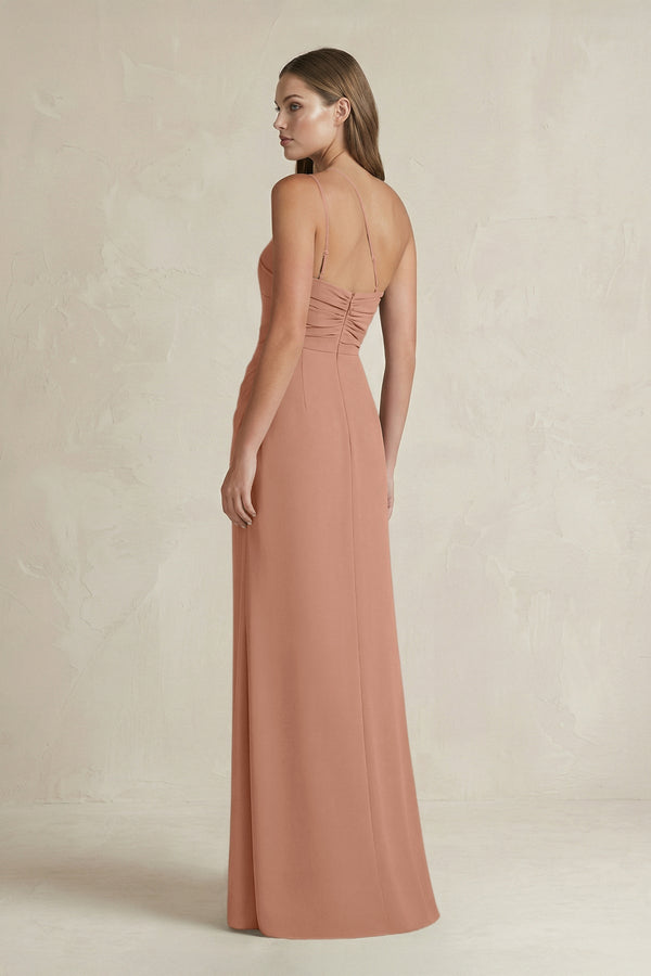 One - Shoulder Sheath Satin Bridesmaid Dress in Rosette - KISS BRIDAL Bridesmaid Dresses