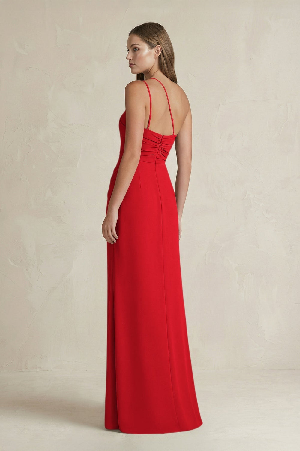 One-Shoulder Sheath Satin Bridesmaid Dress in Ruby Red