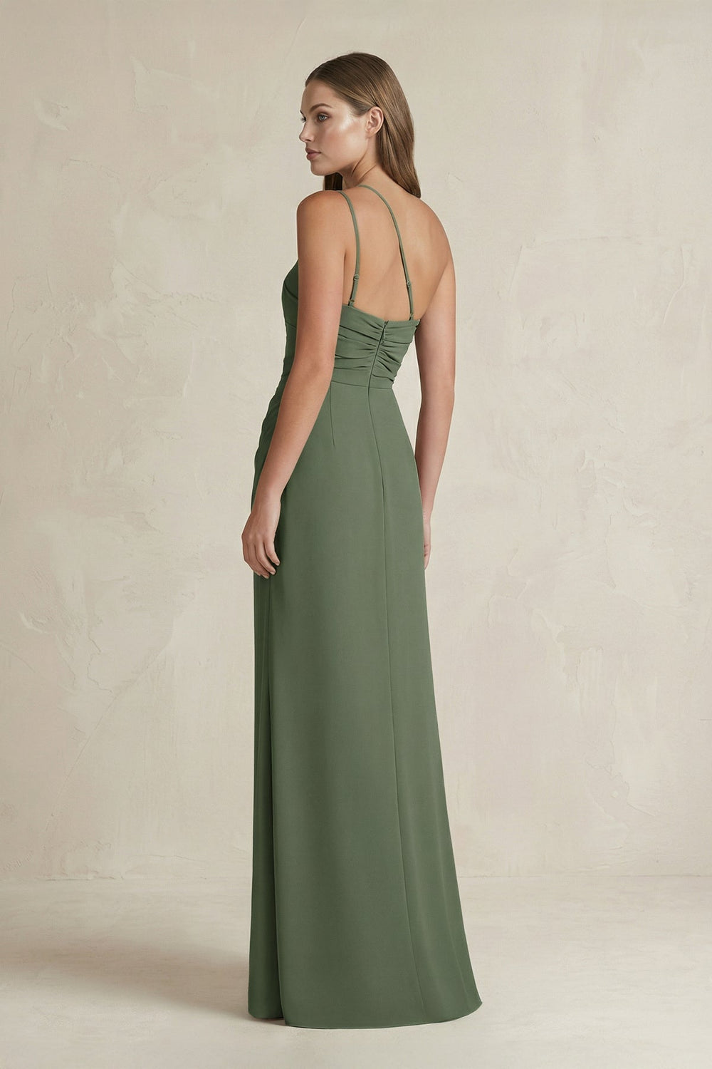 One-Shoulder Sheath Satin Bridesmaid Dress in Thyme