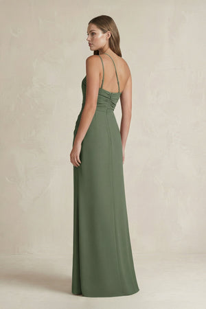 One - Shoulder Sheath Satin Bridesmaid Dress in Thyme - KISS BRIDAL Bridesmaid Dresses