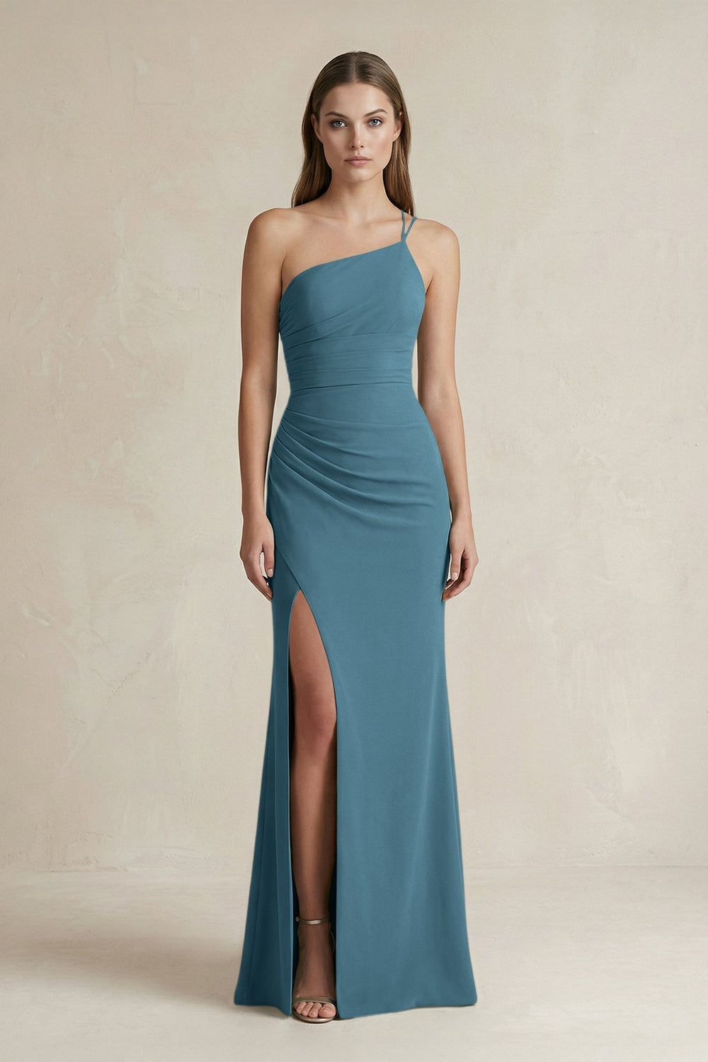 One-Shoulder Sheath Satin Bridesmaid Dress in Twilight