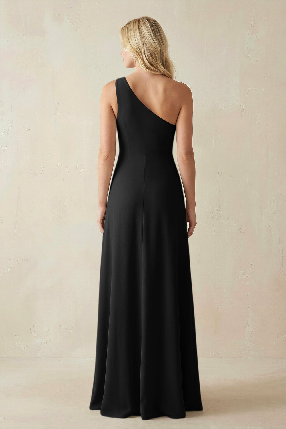 One-Shoulder Sheath Satin Bridesmaid Dress With Slit in Black