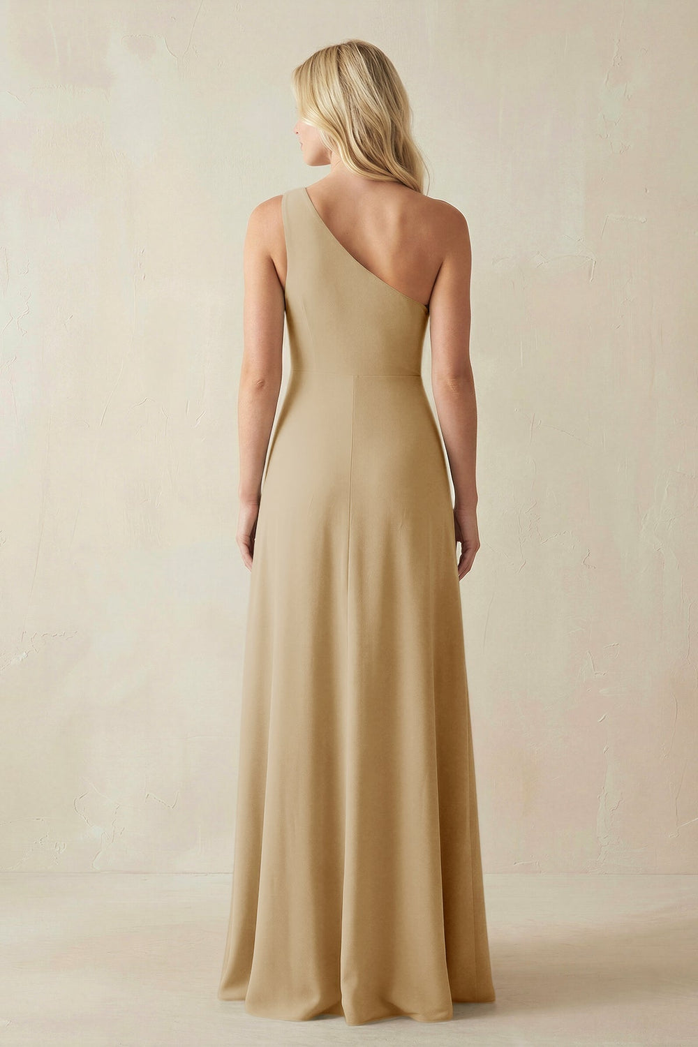 One-Shoulder Sheath Satin Bridesmaid Dress With Slit in Champagne