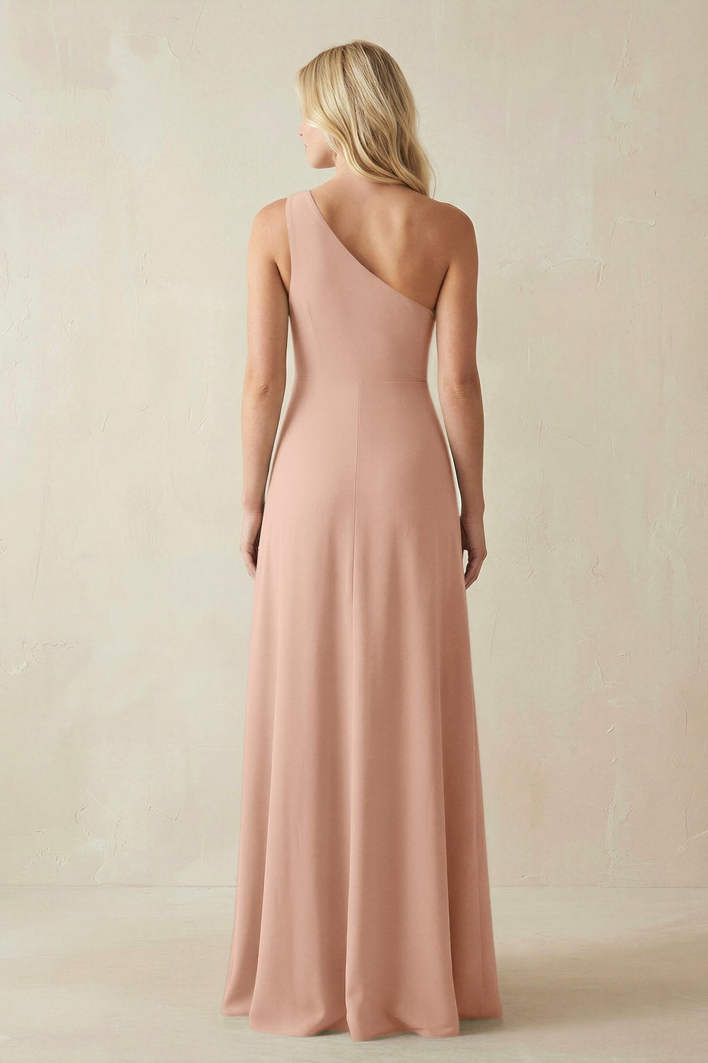One-Shoulder Sheath Satin Bridesmaid Dress With Slit in Champagne Rose