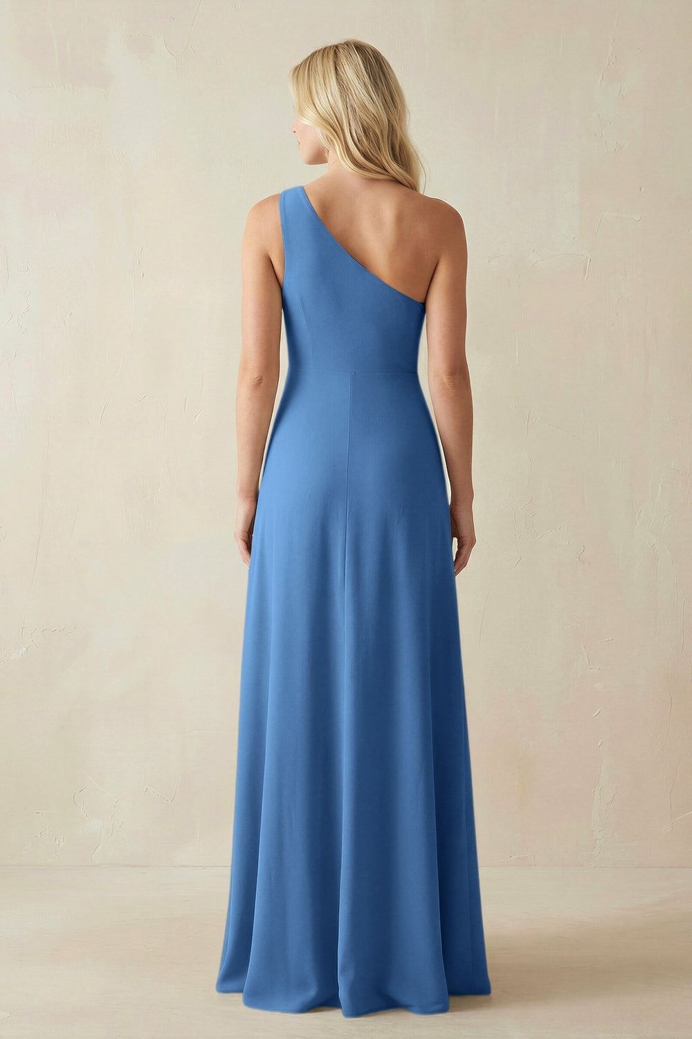 One-Shoulder Sheath Satin Bridesmaid Dress With Slit in Dusty Blue