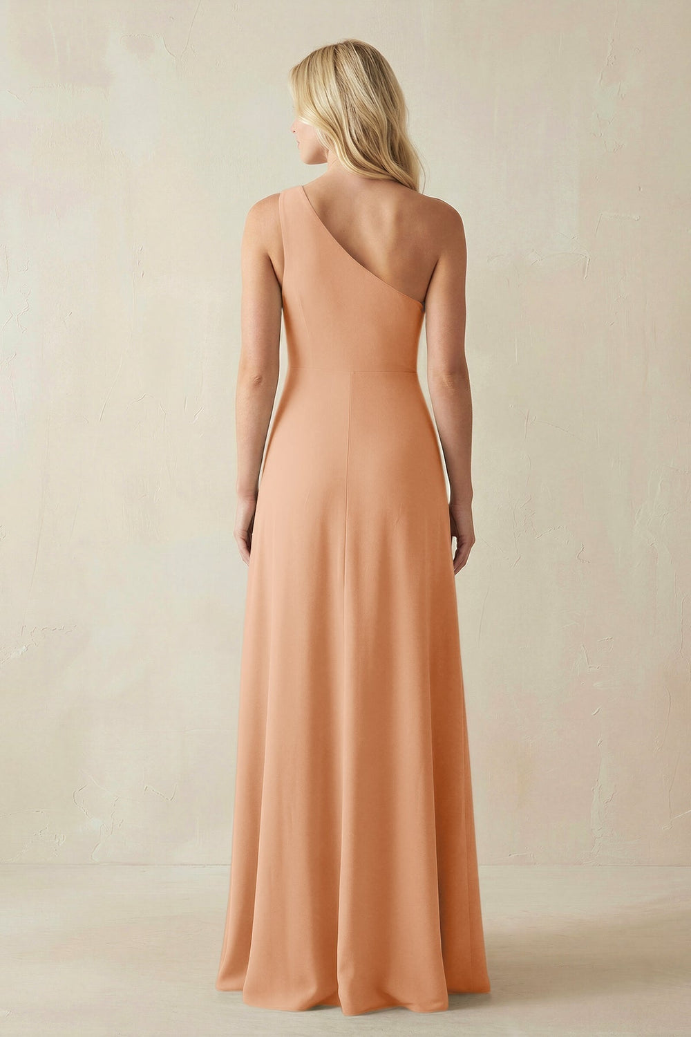 One-Shoulder Sheath Satin Bridesmaid Dress With Slit in Golden Champagne