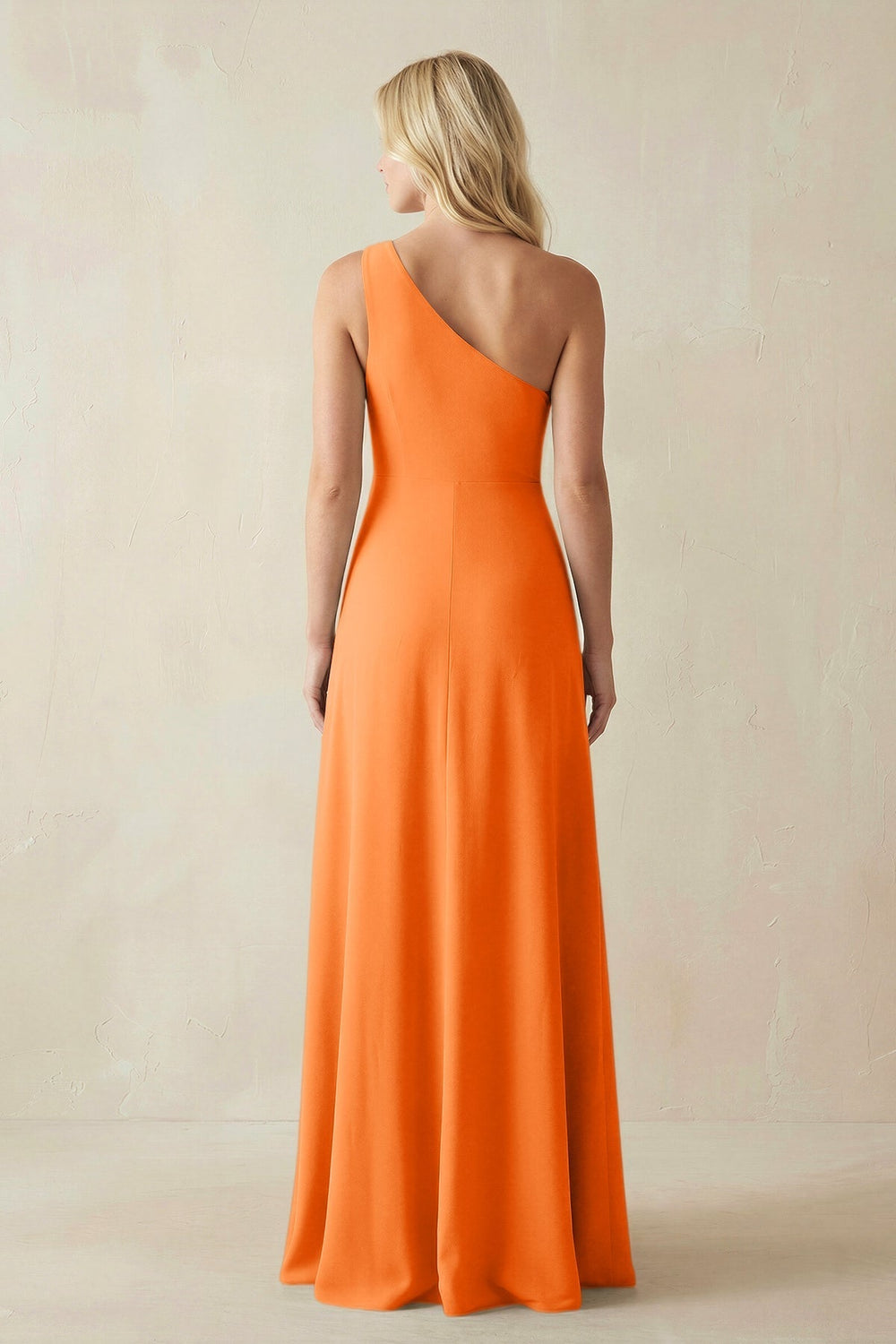 One-Shoulder Sheath Satin Bridesmaid Dress With Slit in Orange