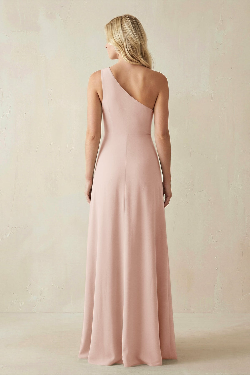 One-Shoulder Sheath Satin Bridesmaid Dress With Slit in Pale Blush