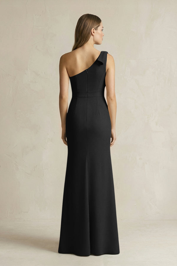 One - Shoulder Sheath Satin Long Bridesmaid Dress in Black - KISS BRIDAL Bridesmaid Dresses