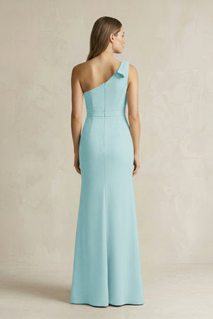 One - Shoulder Sheath Satin Long Bridesmaid Dress in Bleached Aqua - KISS BRIDAL Bridesmaid Dresses