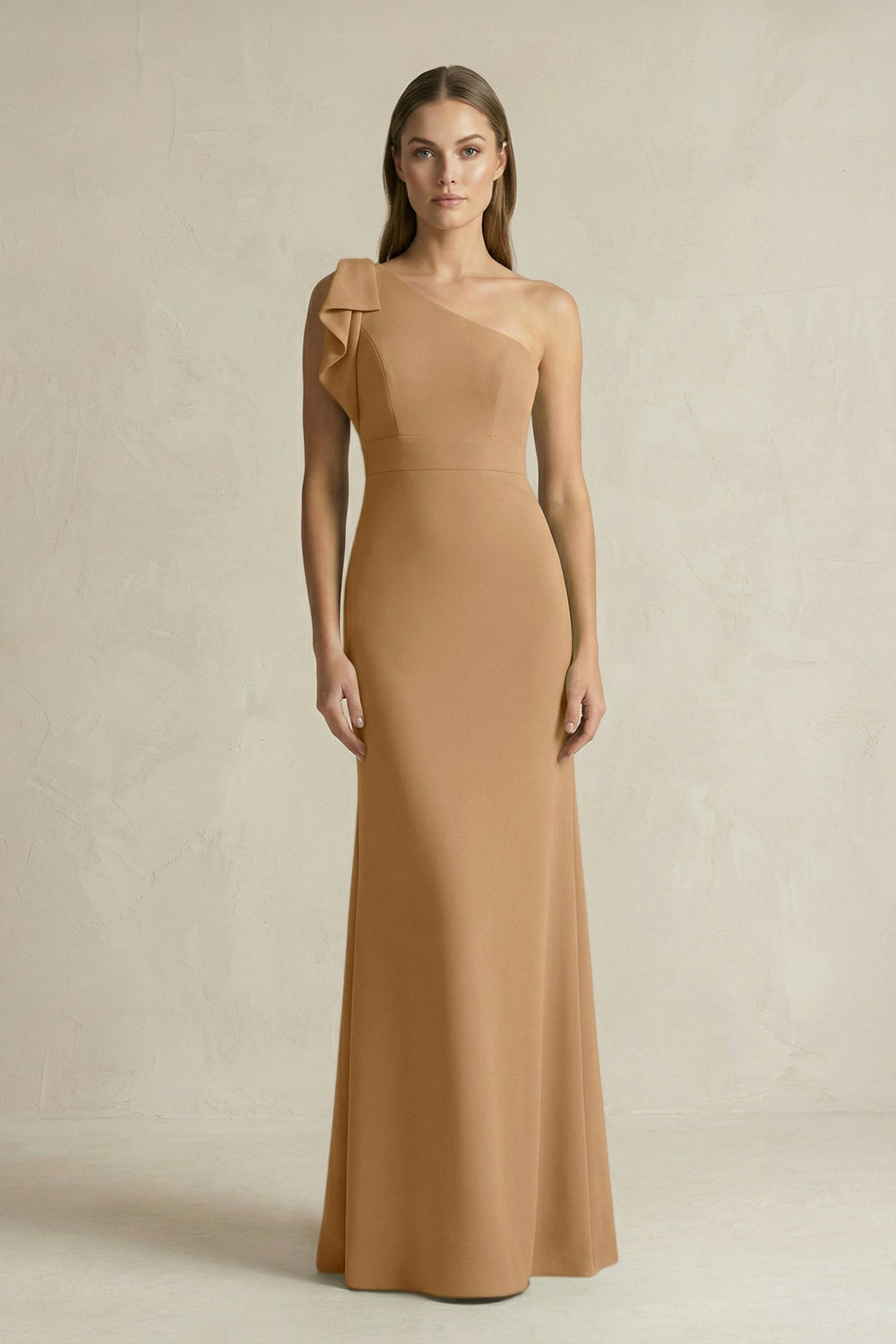 One-Shoulder Sheath Satin Long Bridesmaid Dress in Bronzer